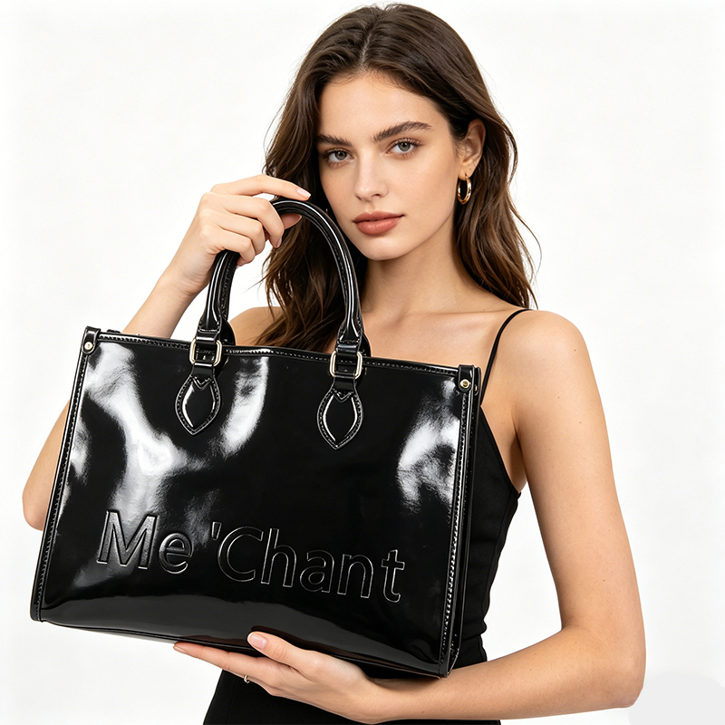 Structured Handbag Top Handle - Borsa Tote da Donna Nera Lucida