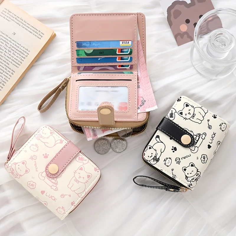 Wristlet Wallet Zipper - Portafoglio da donna con stampa orsetto,